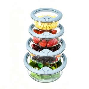 390ml/640ml/970ml/1300ml Glass Food Container Set with Silicone Framed Airtight Lids, Leakproof 100% Plastic Free