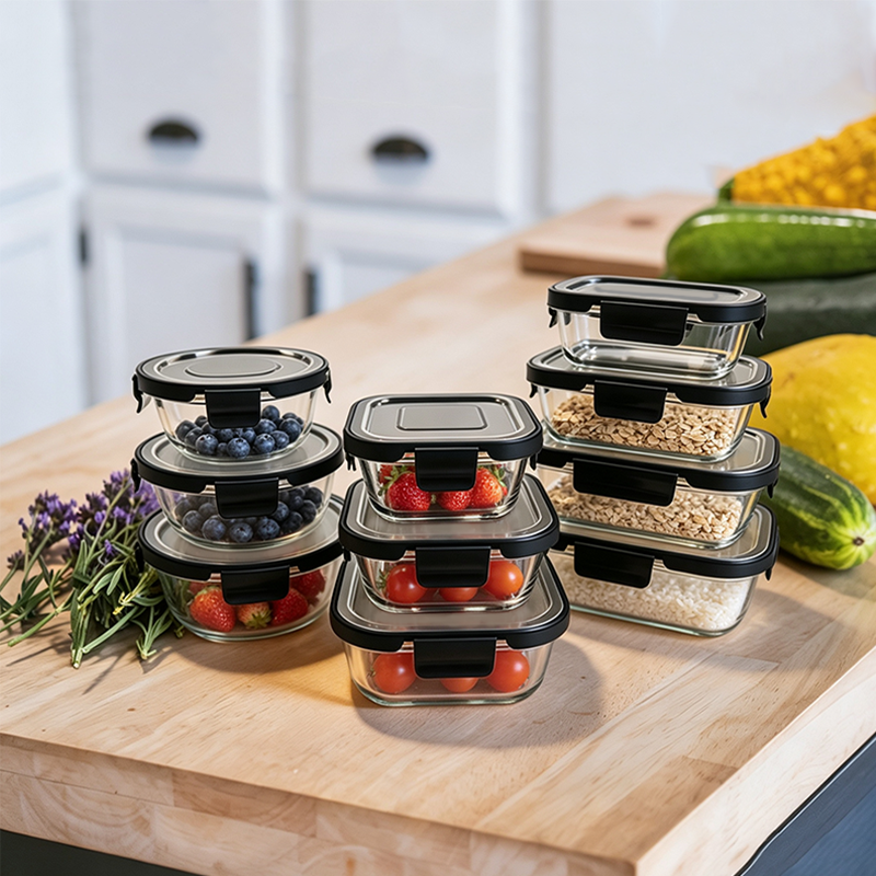 Thick Borosilicate Glass Airtight Storage Container with Stainless Steel Lid, Oven Microwave Dishwasher Safe