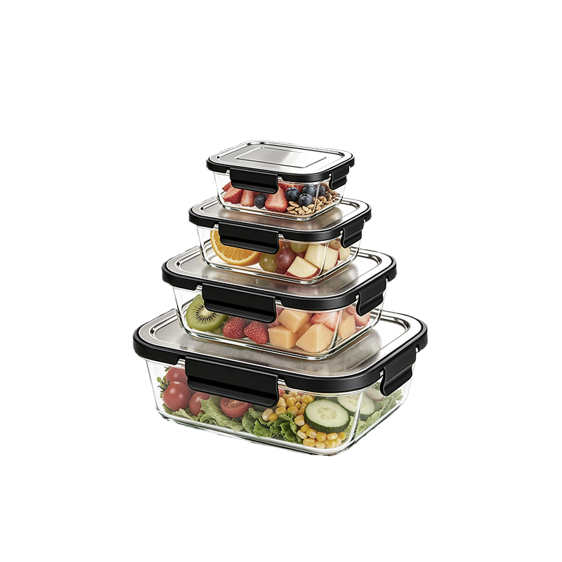 Stainless Steel Lid Rectangular Food Storage Container, Leak Proof Airtight Bento Lunch Box